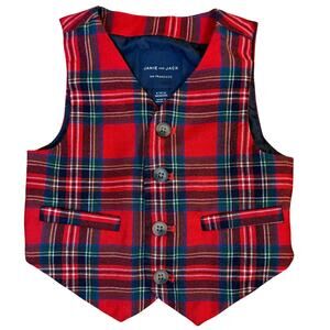 Janie and Jack The Tartan Holiday Vest 100% Wool Bradbury Red Tartan Baby 6-12M